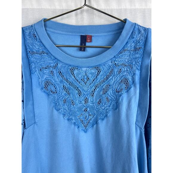 Anthropologie Top Blue Eyelet Lace Pullover Boho Chic Western Rodeo Feminine - Picture 2 of 8